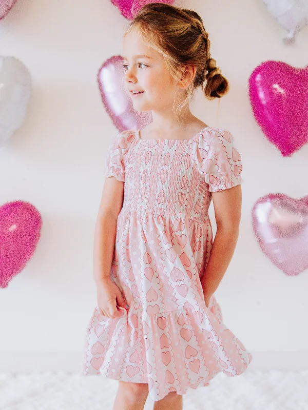 Puff Sleeved Dress - Mirrored Hearts