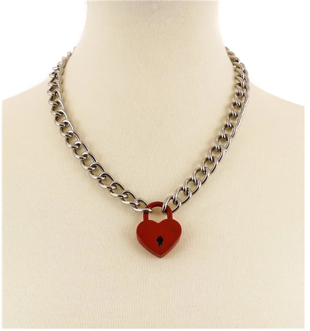 Red Heart Lock Chain Necklace