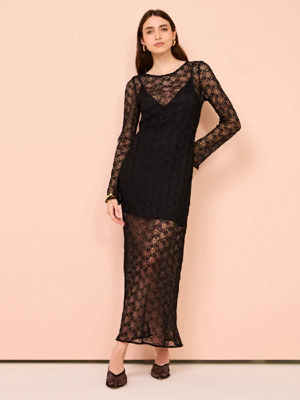 Shona Joy Sol Lace Long Sleeve Midi Dress in Black