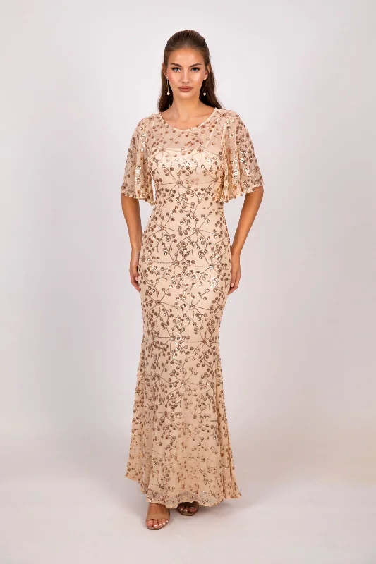 Simona Pattern Sequin Gown - Champagne