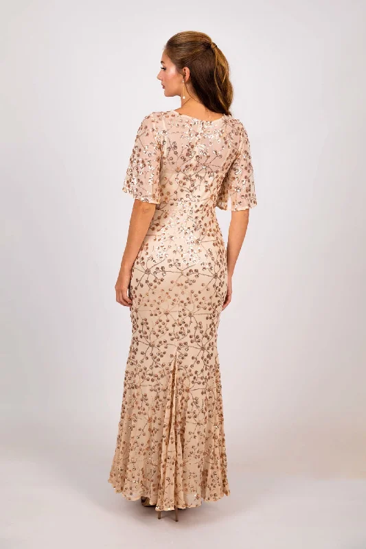 Simona Pattern Sequin Gown - Champagne