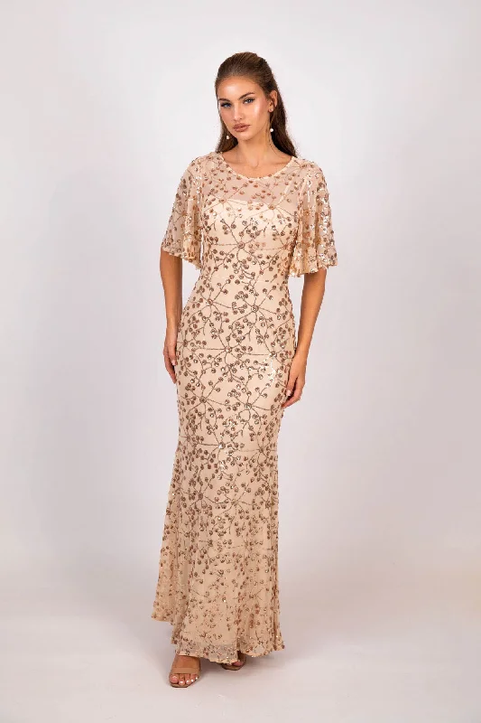 Simona Pattern Sequin Gown - Champagne