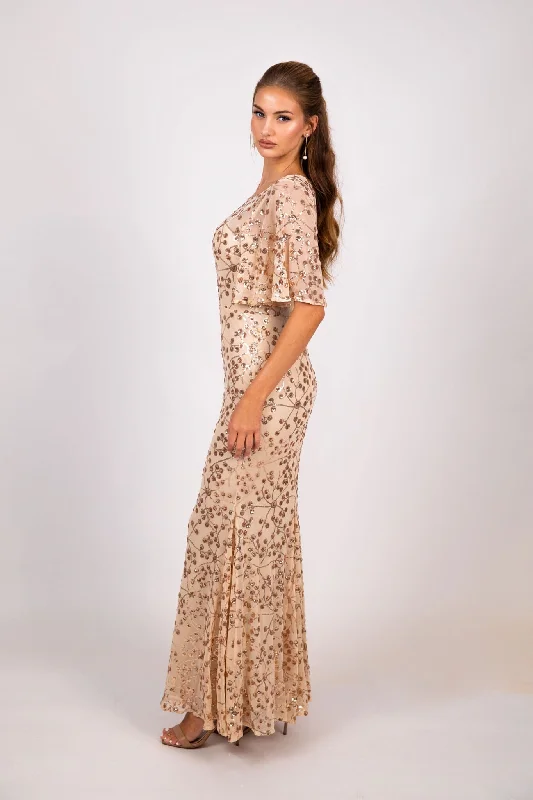 Simona Pattern Sequin Gown - Champagne