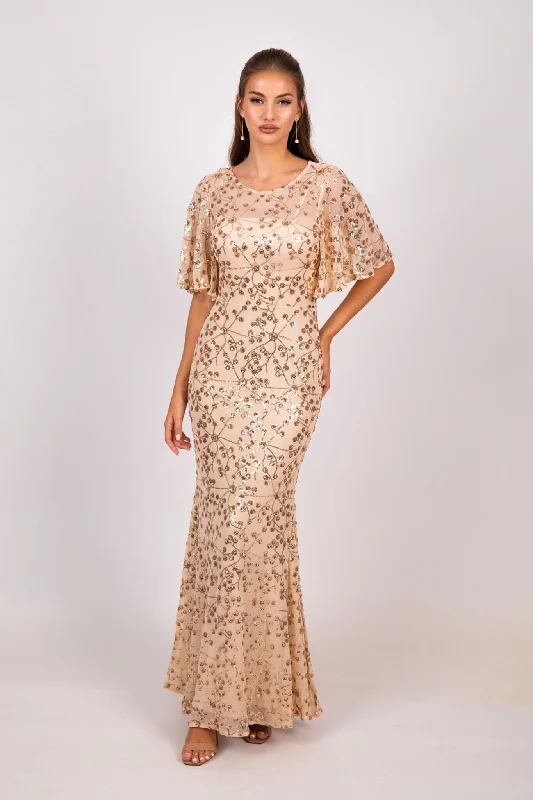 Simona Pattern Sequin Gown - Champagne