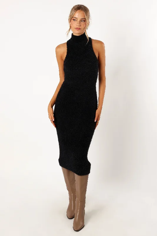 Sunni Turtleneck Midi Dress - Black