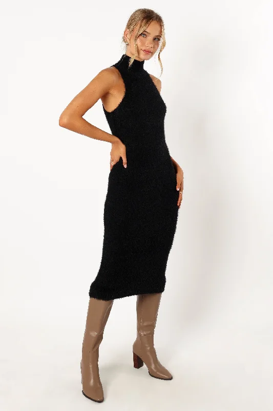 Sunni Turtleneck Midi Dress - Black