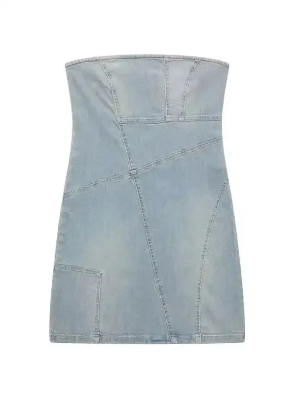 Temperament sexy patchwork denim tube top dress