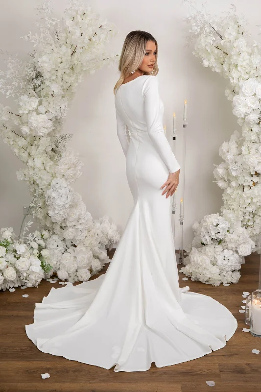 Vera Long-Sleeve Crepe Gown - Ivory