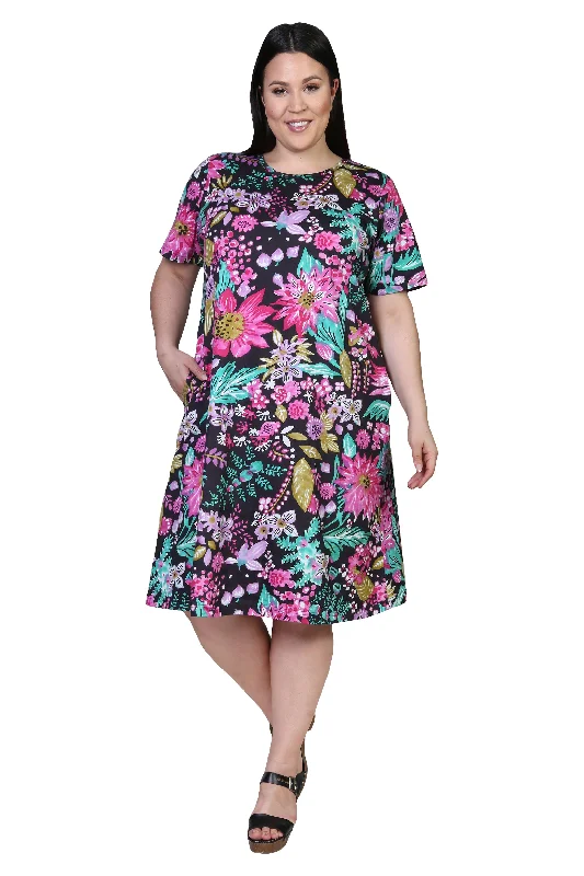 La Cera Black and Fuchsia Plus Size A-Line Knit Dress