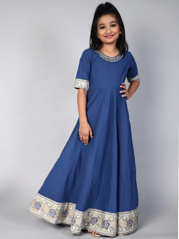 Cotton Solid Maxi Fit And Flare Dress For Girls - Aks Girls