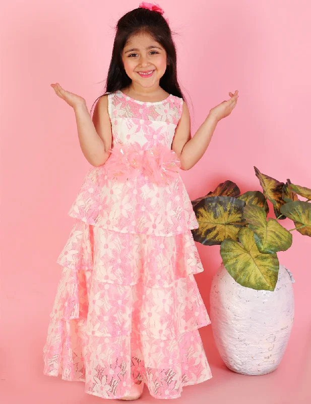 Girl's Stylish Layered Gown-Pink - Lil Peacock