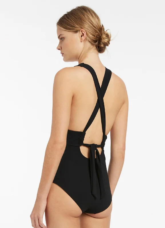 Jetset Plunge Tie Back One Piece - Black