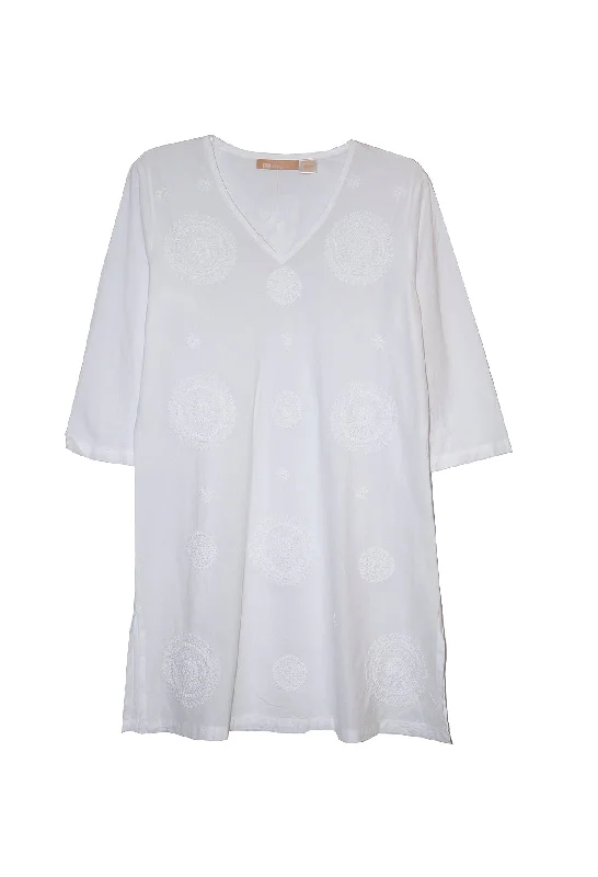 La Cera Plus Size White Embroidered V-Neck Casual Shirt