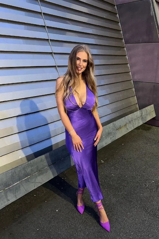 Hire SHONA JOY Lana Plunged Cross Back Midi Dress in Purple