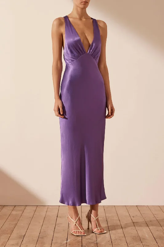 Hire SHONA JOY Lana Plunged Cross Back Midi Dress in Purple