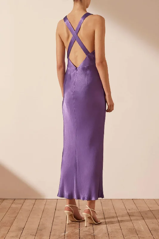 Hire SHONA JOY Lana Plunged Cross Back Midi Dress in Purple