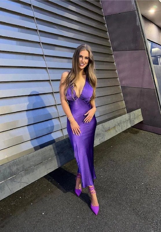 Hire SHONA JOY Lana Plunged Cross Back Midi Dress in Purple