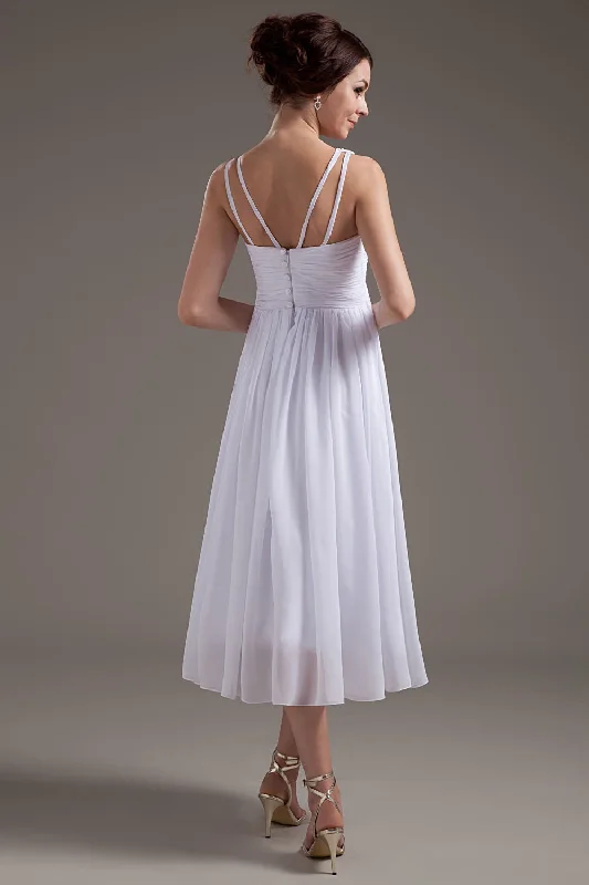 White Chiffon V-neck Open Back Beach Wedding Dresses W8