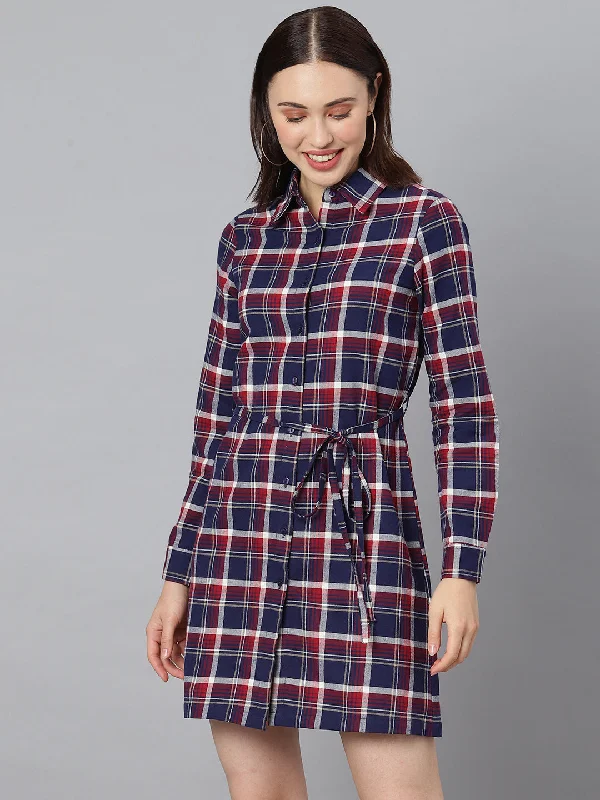 Women's Cotton Pink Check Shirt Dress - Stylestone