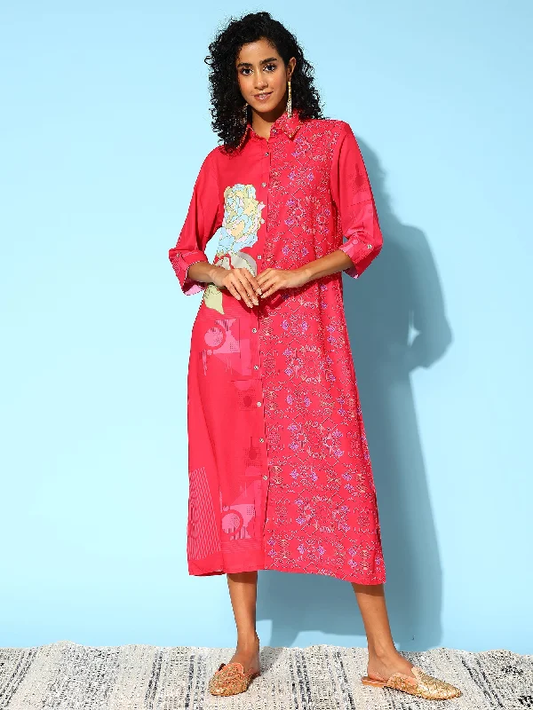 Women's Floral Print Shirt Midi Dress - Indo Era